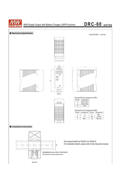 Mean Well - Mean Well DRC-60B 60W 27.6V 0.75A Ups Fonksiyon Mean Well DRC-60B 60W 27.6V 0.75A Ups Fonksiyon - Thumbnail