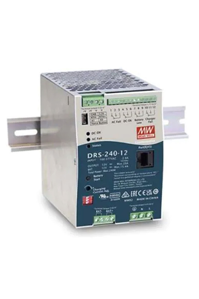 Mean Well DRS-240-12 12V DC 20A Hepsi Bir Arada DIN Raylı Akıllı Güvenlik Güç Kaynağı