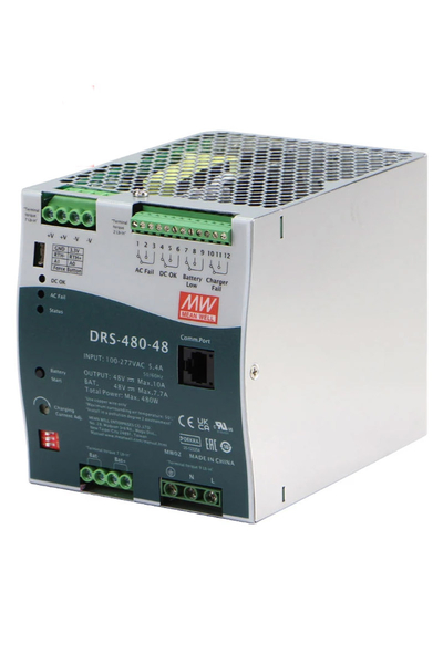 Mean Well - Mean Well DRS-480-48 48V DC 10A Hepsi Bir Arada DIN Raylı Akıllı Güvenlik Güç Kaynağı