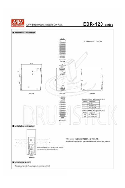 Mean Well EDR-120-24 150W DIN Ray Power Supply A Class - Thumbnail