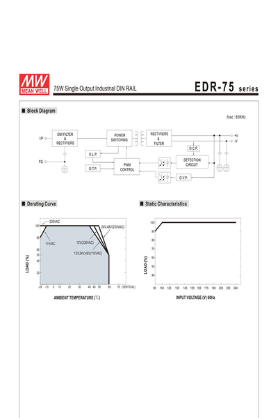 Mean Well - Mean Well EDR-75-24 75W 24V 3.2A Ray Montaj Mean Well EDR-75-24 75W 24V 3.2A Ray Montaj - Thumbnail
