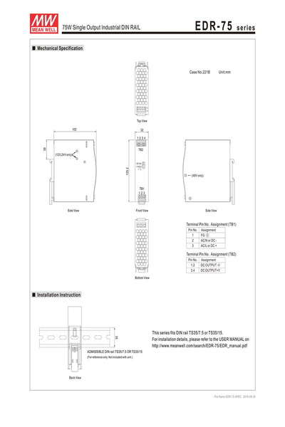 Mean Well - Mean Well EDR-75-24 75W 24V 3.2A Ray Montaj Mean Well EDR-75-24 75W 24V 3.2A Ray Montaj - Thumbnail
