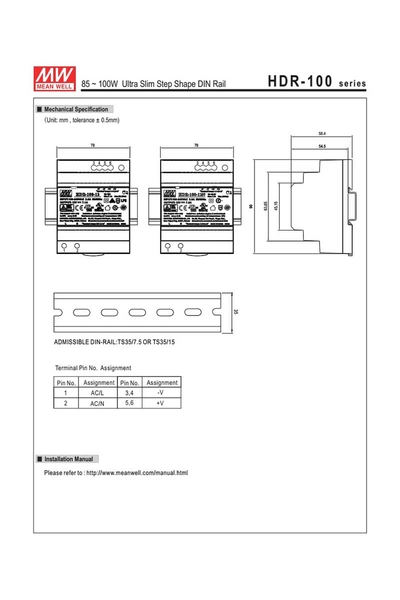 Mean Well HDR-100-12 85W Yeni Seri Ray Montaj - Thumbnail