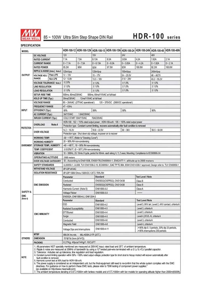 Mean Well HDR-100-12 85W Yeni Seri Ray Montaj - Thumbnail