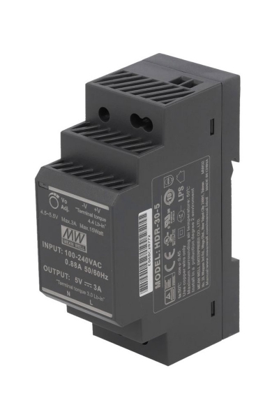 Mean Well - Mean Well HDR-30-5 15W Yeni Seri Ray Montaj