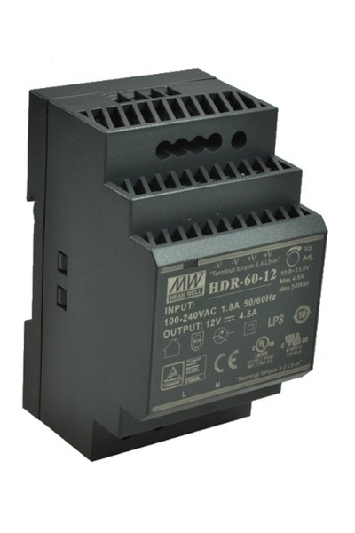 Mean Well - Mean Well HDR-60-12 54W Yeni Seri Ray Montaj Mean Well - Mean Well HDR-60-12 54W Yeni Seri Ray Montaj