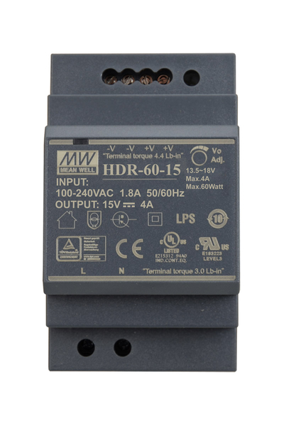 Mean Well HDR-60-1560W 15VDC 4A 85-264VAC Ray Montajlı Power Supply - Thumbnail