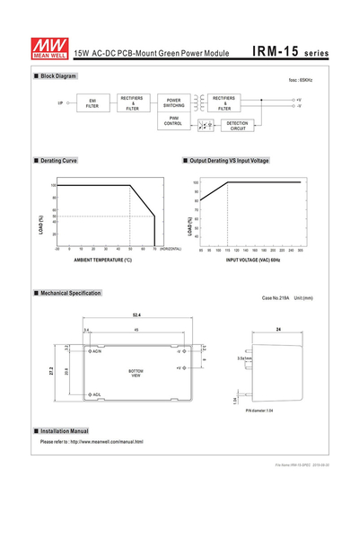 Mean Well IRM-15-24 15W 24V 0.63A Ac-Dc Power Modül - Thumbnail
