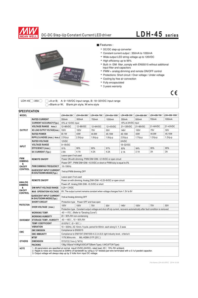 Mean Well LDH-45B-1050W 45W Sabit Akım LED Sürücü - Thumbnail