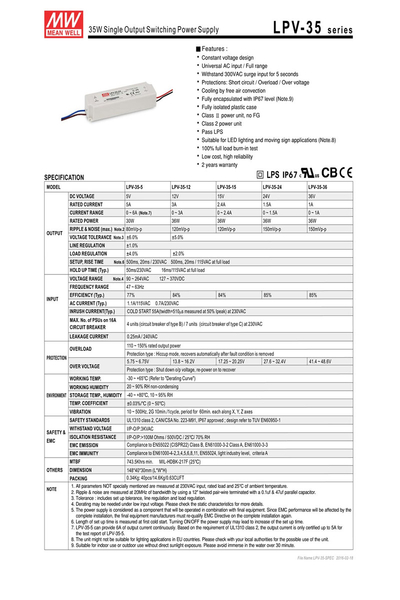 Mean Well LPV-35-24 36W 24V 1.5A Ekonomik Led Sürücü - Thumbnail