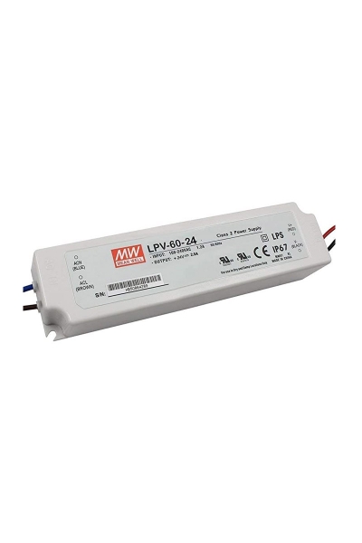 Mean Well - Mean Well LPV-60-24 60W 24V 2.5A Ekonomik Led Sürücü Mean Well LPV-60-24 60W 24V 2.5A Ekonomik Led Sürücü - Thumbnail
