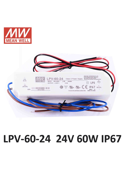 Mean Well - Mean Well LPV-60-24 60W 24V 2.5A Ekonomik Led Sürücü Mean Well LPV-60-24 60W 24V 2.5A Ekonomik Led Sürücü - Thumbnail
