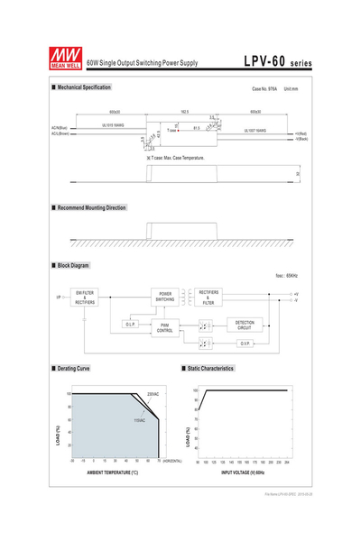 Mean Well - Mean Well LPV-60-24 60W 24V 2.5A Ekonomik Led Sürücü Mean Well LPV-60-24 60W 24V 2.5A Ekonomik Led Sürücü - Thumbnail