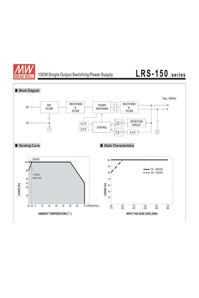 Mean Well LRS-150-12 102W 12V 12.5A Ekonomik Led Sürücü - Thumbnail