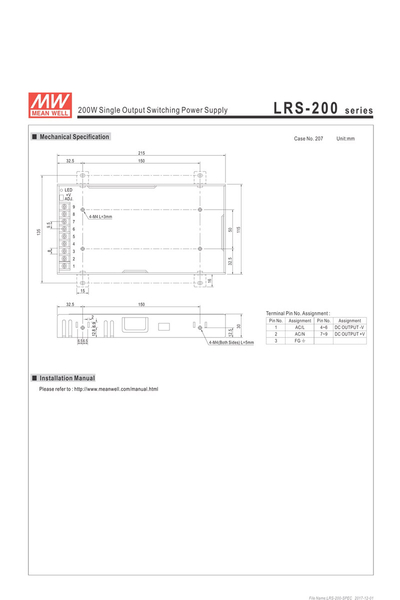 Mean Well LRS-200-12 204W 12V 17A Ekonomik Led Sürücü - Thumbnail