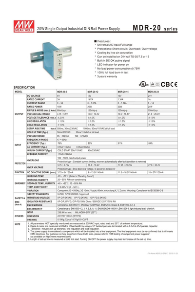 Mean Well MDR-20-12 20W 12V 1.67A Ray Montaj Led Sürücü - Thumbnail
