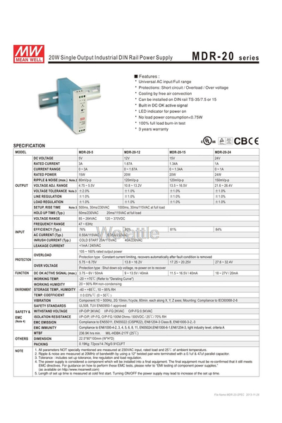 Mean Well MDR-20-5 15W 5V 3A Ray Montaj Led Sürücü - Thumbnail