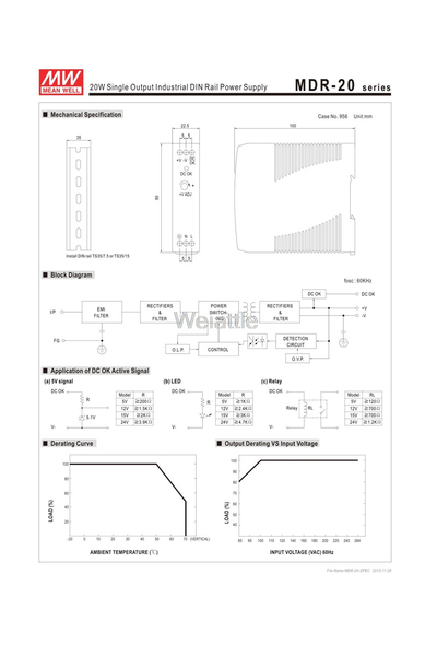 Mean Well MDR-20-5 15W 5V 3A Ray Montaj Led Sürücü - Thumbnail