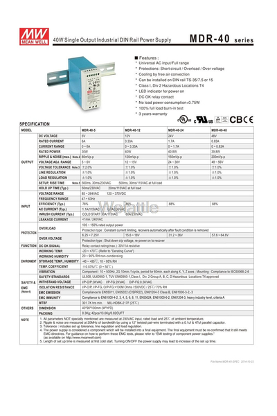 Mean Well MDR-40-24 40W 24V 1.7A Ray Montaj Led Sürücü - Thumbnail