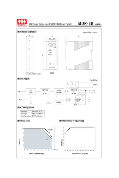 Mean Well MDR-60-12 60W 12V 5A Ray Montaj Led Sürücü - Thumbnail