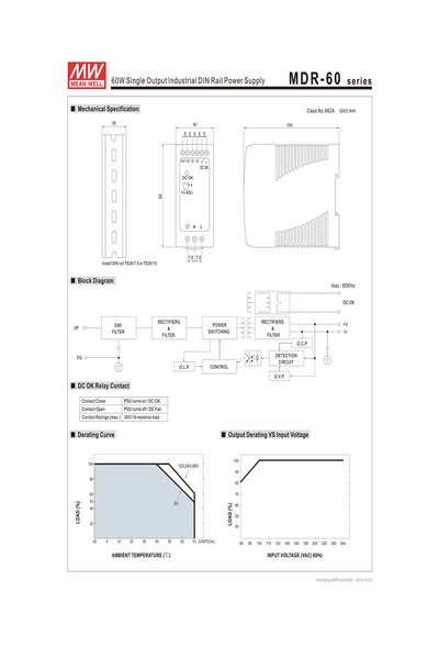 Mean Well MDR-60-24 60W 24V 2.5A Ray Montaj Led Sürücü - Thumbnail