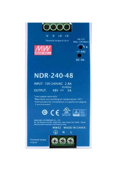 Mean Well NDR-240-48 240W 48V 5A Ray Montaj Led Sürücü - Thumbnail