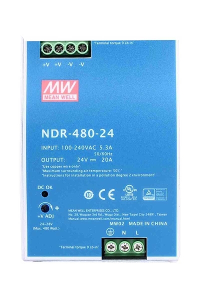 Mean Well NDR-480-24 480W 24V 20A Ray Montaj Led Sürücü - Thumbnail