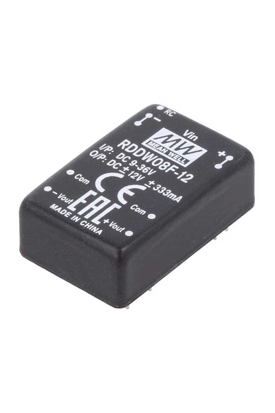 Mean Well RDDW08F-12 8W 9-36VDC +-12VDC 333mA DIP Çift Çıkışlı Rail Montaj Dönüştürücü