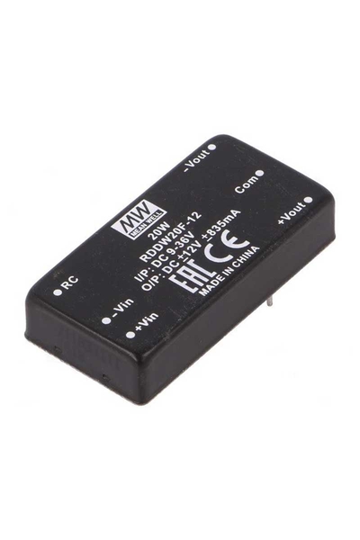 Mean Well RDDW20F-12 20W 9-36VDC +-12VDC 835mA DIP Çift Çıkışlı Rail Montaj Dönüştürücü