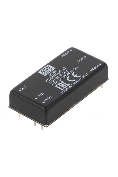 Mean Well RDDW60F-12 60W 9-36VDC +-12VDC 2.5A DIP Çift Çıkışlı Rail Montaj Dönüştürücü