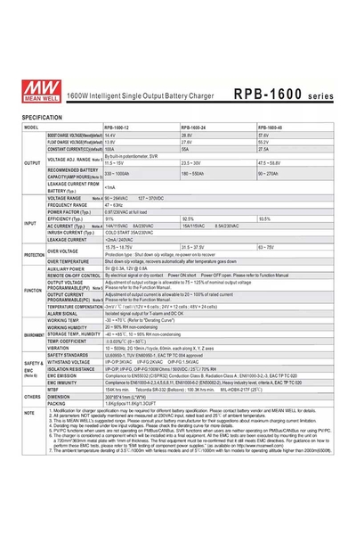 Mean Well RPB-1600-24 Akıllı Tek Çıkışlı Akü Şarj Cihazı - Thumbnail