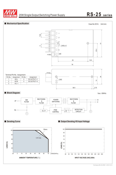 Mean Well RS-25-15 25W 15V 0-1.7A Led Sürücü - Thumbnail