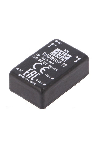 Mean Well RSDW08F-12 8W 9-36VDC 12VDC 666mA DIP Tek Çıkışlı Rail Montaj Dönüştürücü