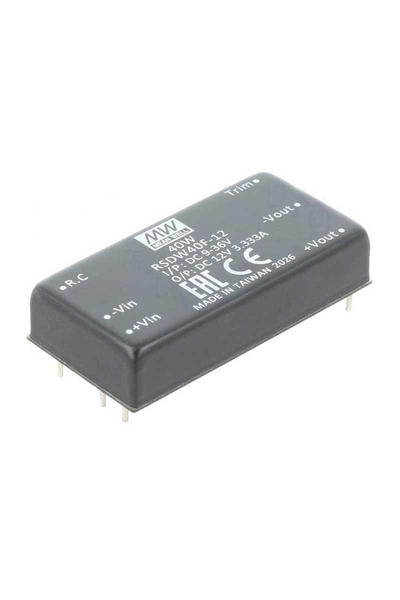 Mean Well RSDW40F-12 40W 9-36VDC 12VDC 3.333A DIP Tek Çıkışlı Rail Montaj Dönüştürücü