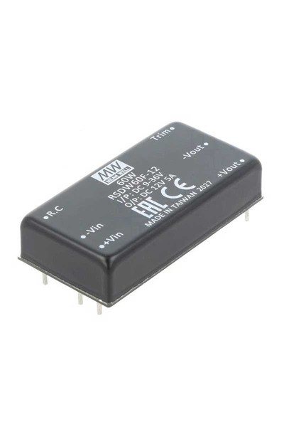Mean Well RSDW60F-12 60W 9-36VDC 12VDC 5A DIP Tek Çıkışlı Rail Montaj Dönüştürücü