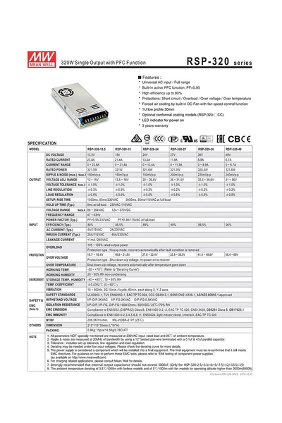 Mean Well RSP-320-24 320W 24V 13A Led Sürücü - Thumbnail