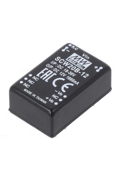 Mean Well SCW20B-12 20W 18-36VDC 12VDC 1666mA DIP Regüleli Tek Çıkışlı İzole Dönüştürücü