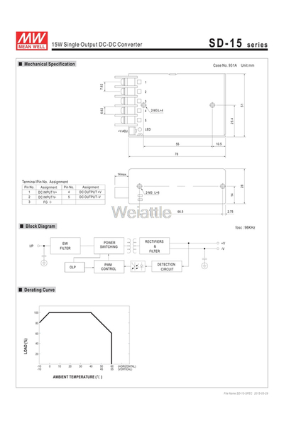 Mean Well SD-15B-24 0.625A 24V 15W DC-DC Dönüştürücü - Thumbnail