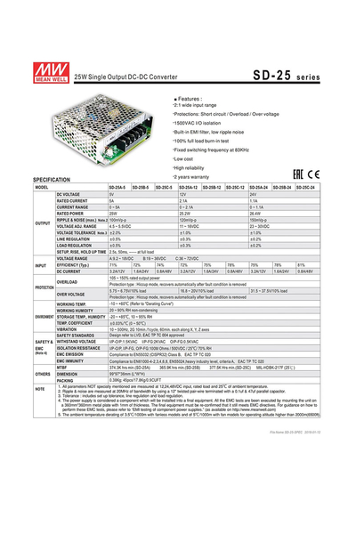 Mean Well SD-25B-12 12V 25W 2.1A DC-DC Dönüştürücü - Thumbnail