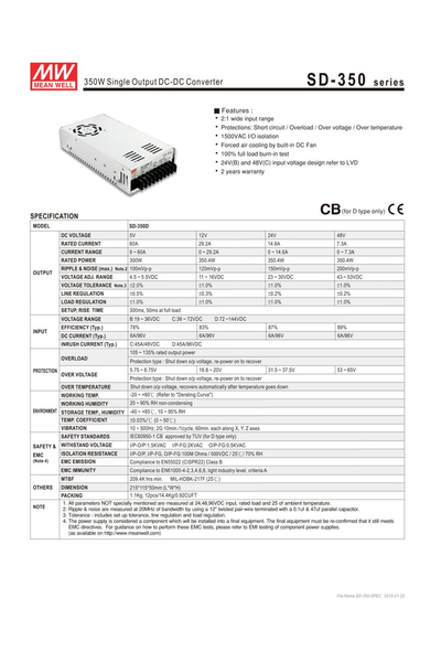 Mean Well SD-350D-48 48V 350W 7.3A DC-DC Dönüştürücü - Thumbnail