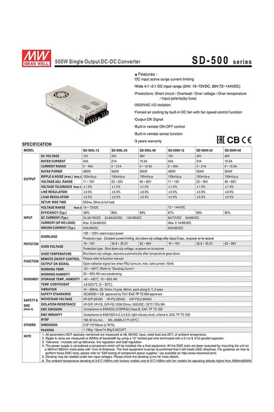 Mean Well SD-500L-12 12V 480W 40A DC-DC Dönüştürücü - Thumbnail
