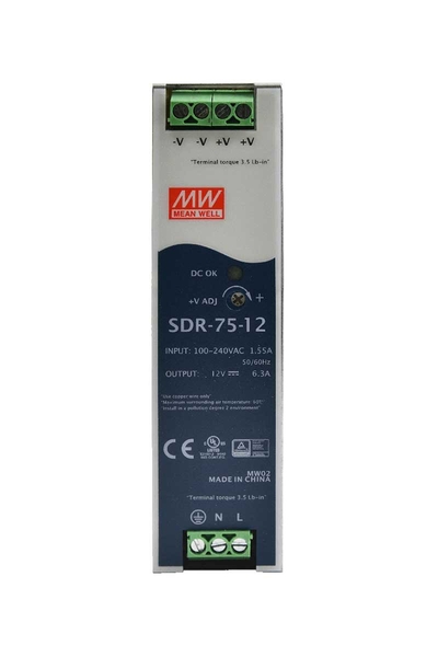 Mean Well SDR-75-12 75W 12VDC 6.3A Slim Ray Montajlı Power Supply - Thumbnail