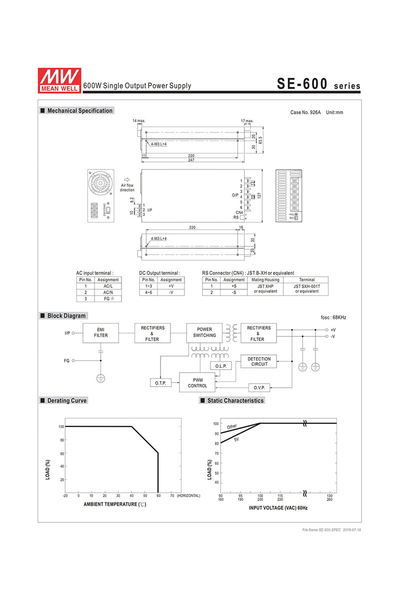 Mean Well SE-600-12 600W 12VDC 50A Kutulu Ekonomik Tek Çıkışlı Kapalı Kasa Power Supply - Thumbnail
