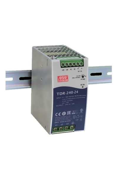 Mean Well TDR-240-24 240W 24VDC 10A 3 Faz Trifaze Slim Ray Montajlı Power Supply
