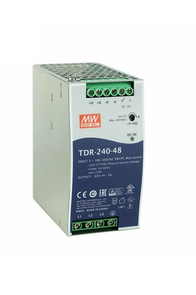 Mean Well TDR-240-48 240W 48VDC 5A 3 Faz Trifaze Slim Ray Montajlı Power Supply - Thumbnail