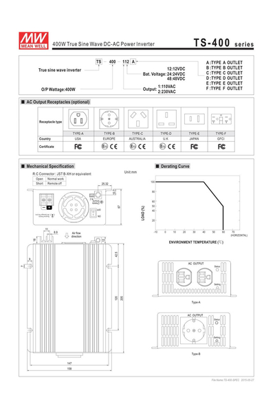Mean Well TS-400-212B 400W 12V 40A Sinüs İnverter - Thumbnail