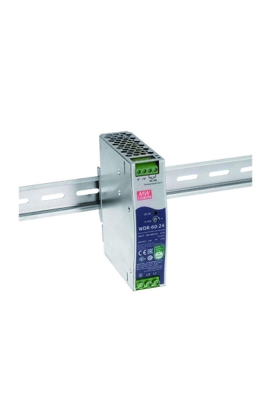 Mean Well WDR-60-24 60W 24VDC 2.5A Tek ve Çift Faz Girişli Ray Montajlı Power Supply