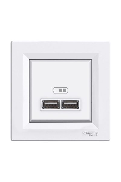 Schneider EPH2700221 İkili 2.1A Asfora Beyaz USB Priz - Thumbnail