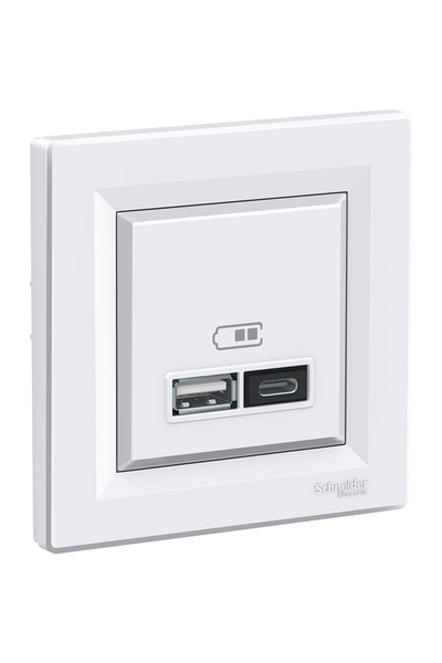 Schneider Electric - Schneider EPH2700321 Asfora 2li 2.4A Beyaz Çerçeveli USB Prizi Schneider Electric - Schneider EPH2700321 Asfora 2li 2.4A Beyaz Çerçeveli USB Prizi