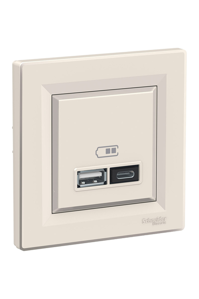 Schneider Electric - Schneider EPH2700323 Asfora 2li 2.4A Krem Çerçeveli USB Prizi Schneider Electric - Schneider EPH2700323 Asfora 2li 2.4A Krem Çerçeveli USB Prizi
